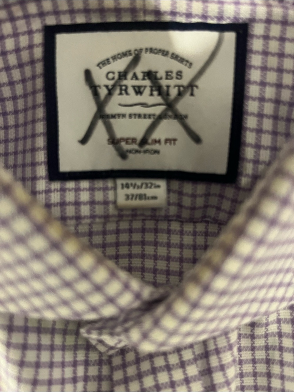 CHARLES TYRWHITT Super SLIM 14.5 x 32 Purple CHECK Shirt ORIG $134+! NEW
